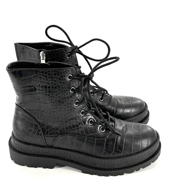 Jessica Simpson Enita Combat Boots 8 Black NWOT Ankle Booties Lace Grunge Croc - Picture 5 of 8